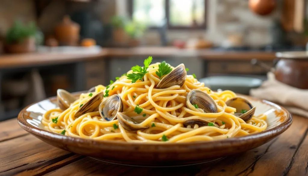 scopri il segreto dello chef per preparare spaghetti alle vongole cremosi e saporiti, un piatto tradizionale italiano ricco di gusto e semplicità.